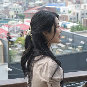 더블 소프트 플라워 샤인 골드 헤어 머리 집게핀